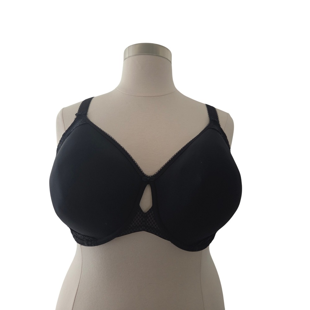 Elomi Kim Underwire Plunge Bra Black Lace Trim EL4383BLK US 44I UK 44G